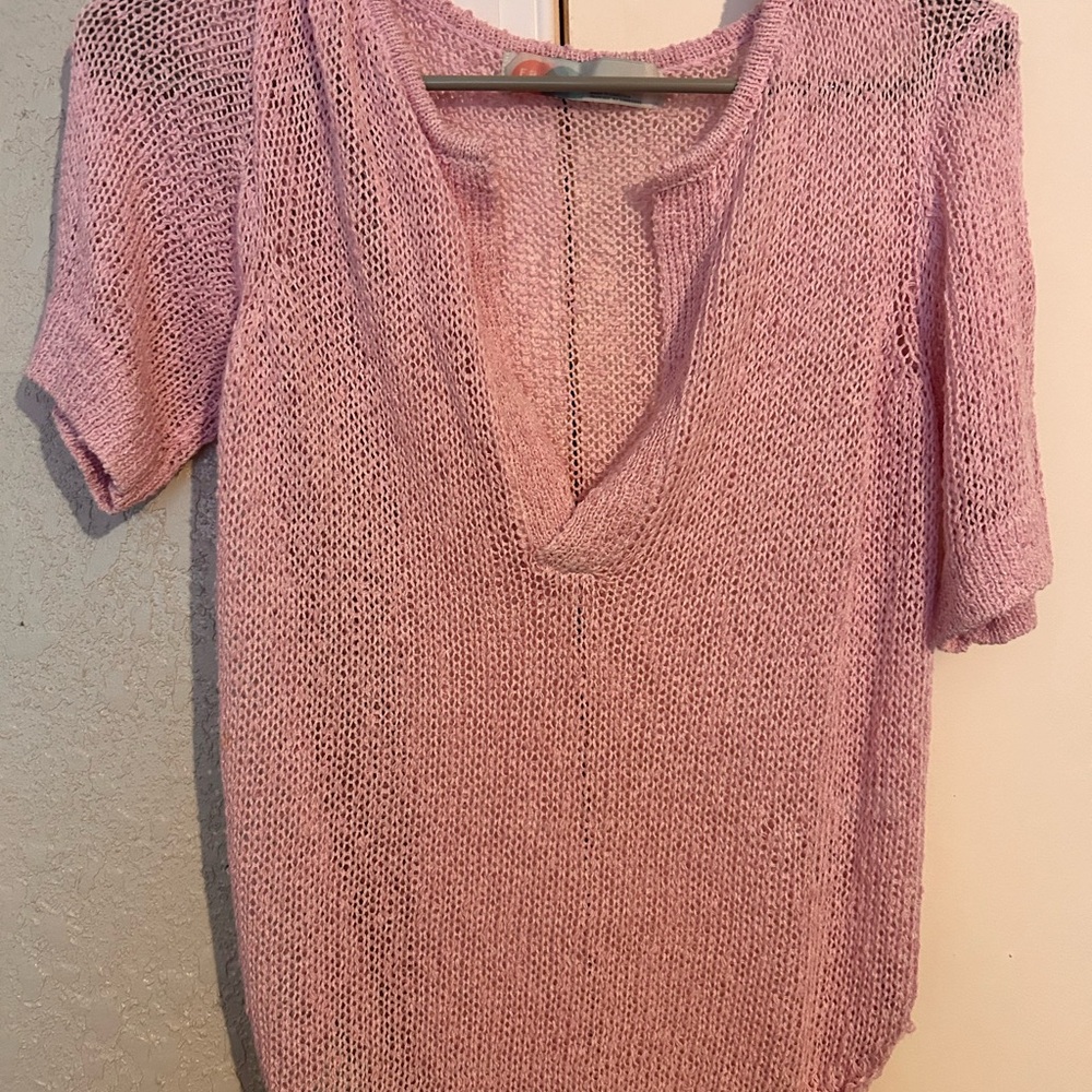 Free People mauve/light pink open knit short sleeve - small